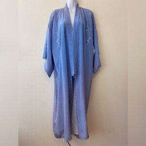 Joli Made in Japan Kimono Robe Blue Floral Embroidered One Size